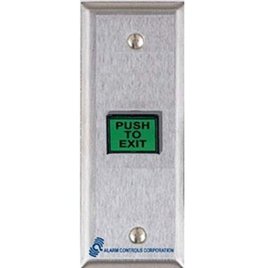 Alarm Controls TS-9 Request-to-Exit Station, Switch Mounted on Narrow 3/4" Wall Plate, 5/8" 7/8" Rectangular Push Button, 302 Stainless Steel