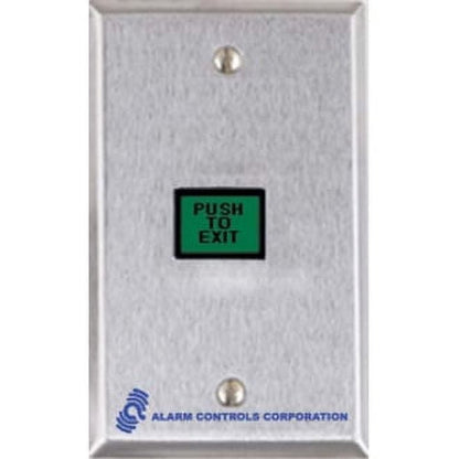 Alarm Controls TS-7 Request-to-Exit Station, 5/8" 7/8" Green Rectangular Push Button, Single Gang, 430 Stainless Steel