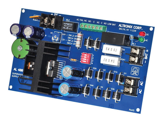 Altronix AL400ULB Power Supply Charger, Single Class Output, 12/24VDC at 4A, Board