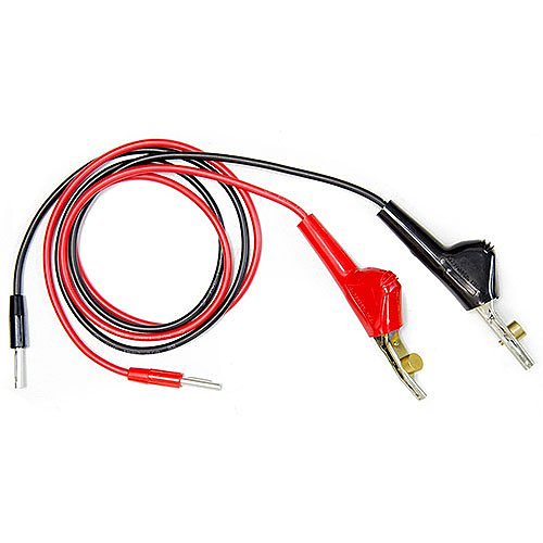 Electrode leads with red and black cables on a white background