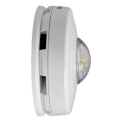 White electronic device with a circular component on a white background