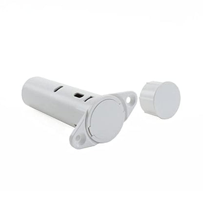 White cylindrical lock mechanism on a white background