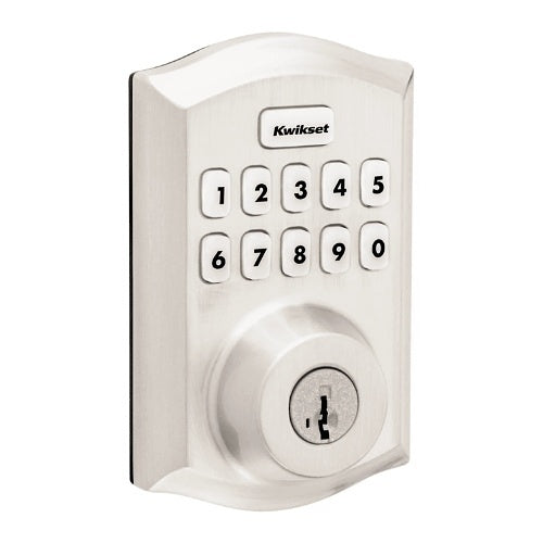 Kwikset electronic door lock with keypad on a white background