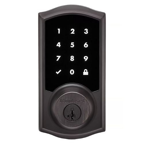 Smart lock with digital keypad on a white background