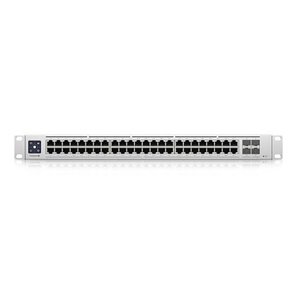 Silver network switch on a white background