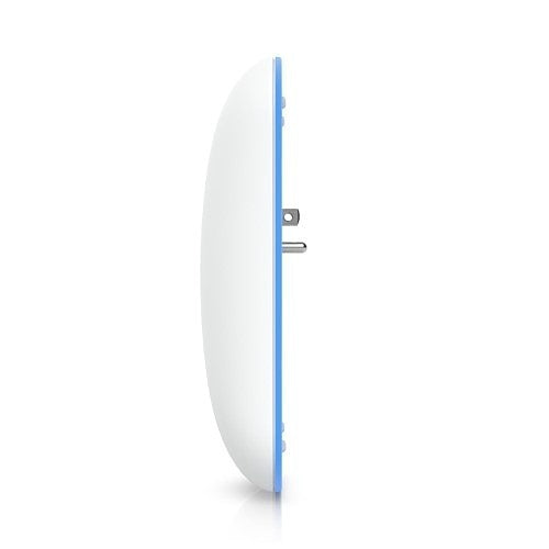 White electronic device with blue accents on a white background