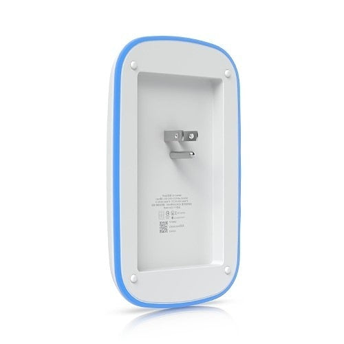 White electronic device with a blue border on a white background