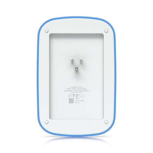 White and blue electronic device with a screen on a white background