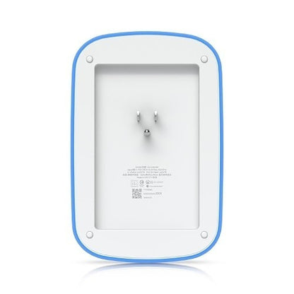 White and blue electronic device with a screen on a white background