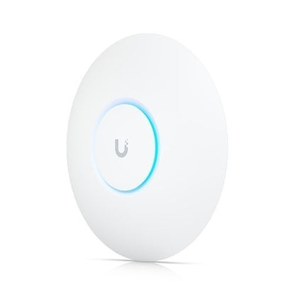 White network device with blue light on a white background