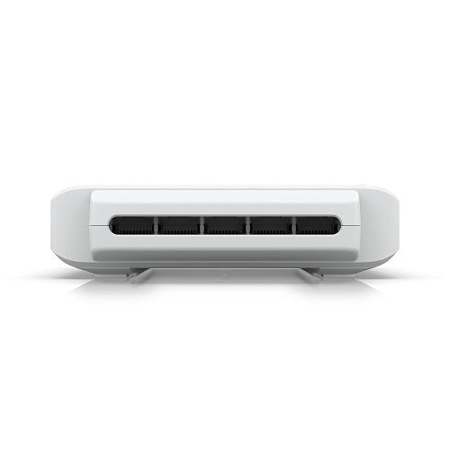 White electronic device with black ports on a white background