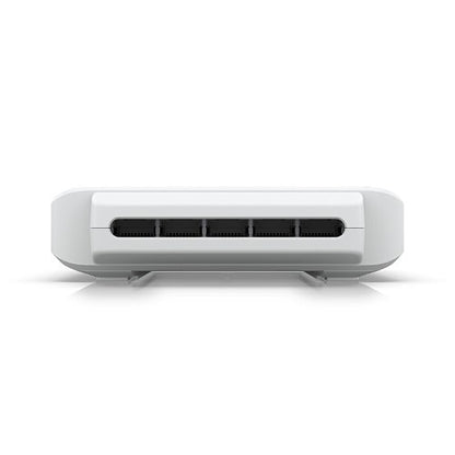 White electronic device with black ports on a white background