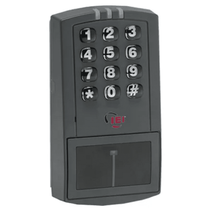 Black electronic keypad with number keys on a white background