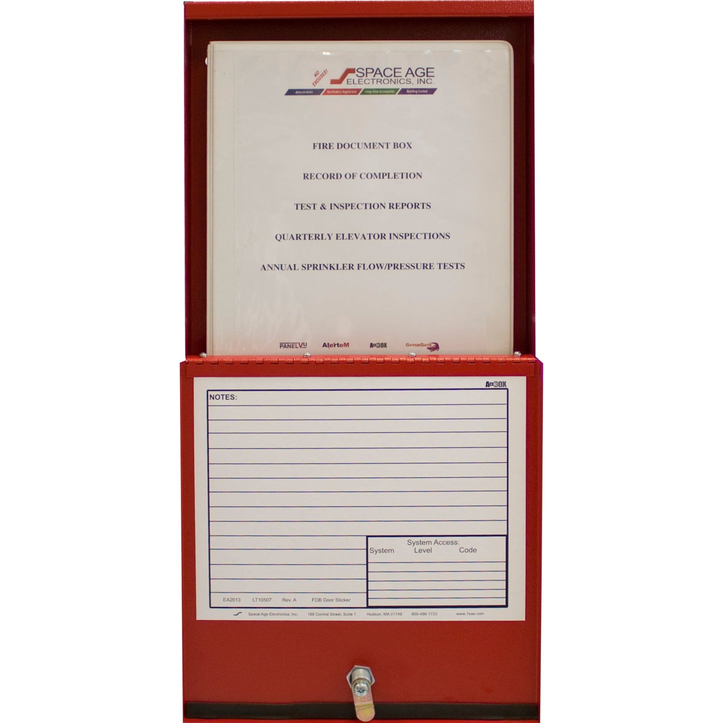 SAE SSU00672 FDB Fire Alarm Documents Box, 12"W x 13.1"H x 2.3"D, Red