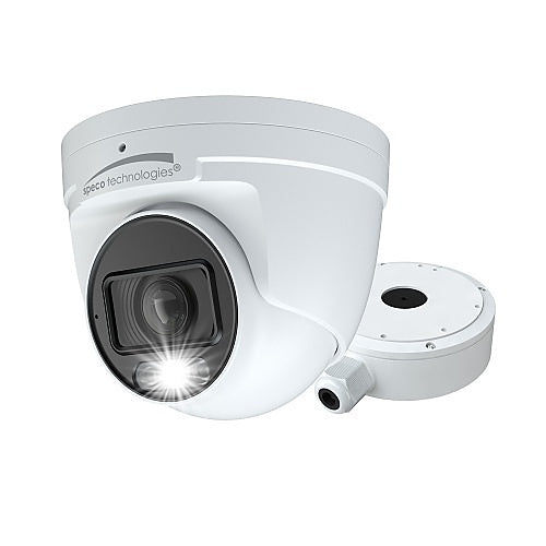 Speco O4LT1M 4MP IP White Light Intensifier Turret Camera with People and Vehicle Detection, Junction Box, 2.8-12mm Motorized Lens, White