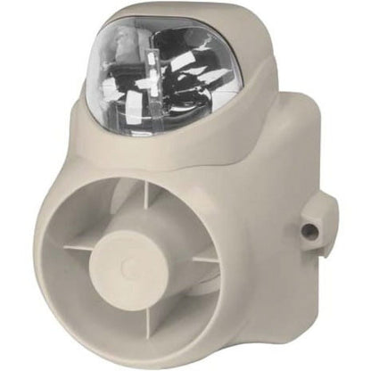 white strobe with clear lens and siren unit on a white background 