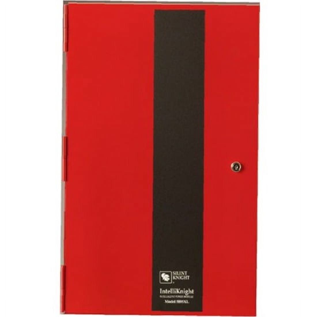 Red fire alarm panel on white background 