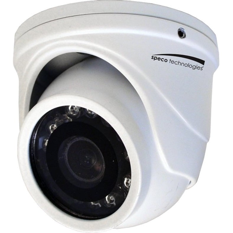 White security camera with 'speco technologies' branding on a white background