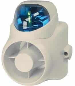 White electronic device with blue light on a white background