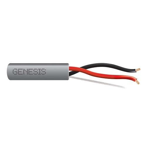 Wire cable with red and black wires emerging from a Genesis branded connector on a white background