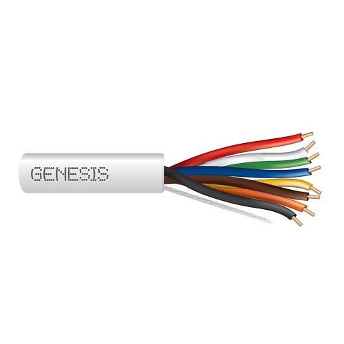 A multi-core cable with a white outer jacket and the brand name 'GENESIS' printed on it, showing nine colored internal wires with gold-colored tips against a white background.