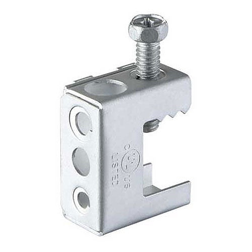 Metal clamp with multiple holes on a white background