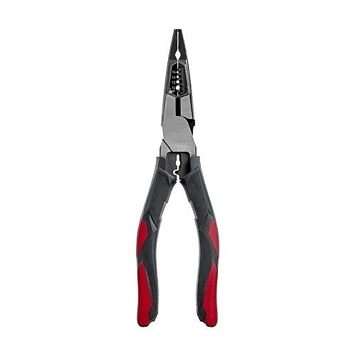 Pair of pliers with red handles on a white background