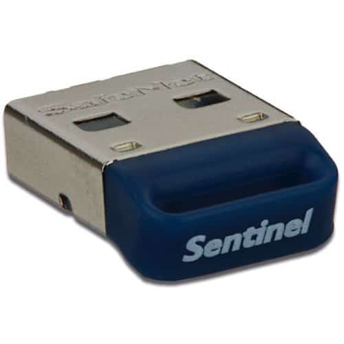 Blue USB device with 'Sentinel' branding on a white background