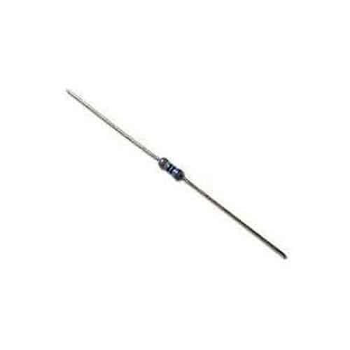 A single electronic axial-lead resistor positioned diagonally against a solid white background