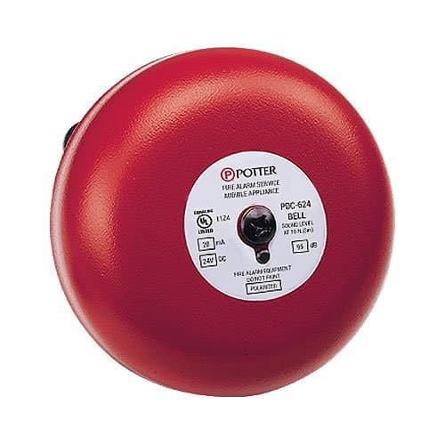 Potter PDC-6-24  DC Powered Bell 6", 24VDC, Red