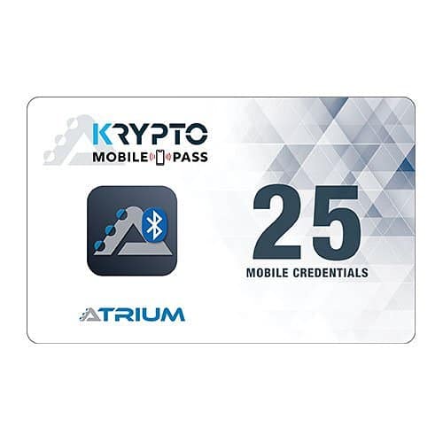 Krypto Mobile Pass card with 25 mobile credentials on a white background