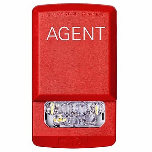 Eaton ELSTR-A Wheelock Eluxa LED Strobe, Wall, AGENT Lettering, Clear Lens, 24V, 15/30/75/110/135/185 cd, Red