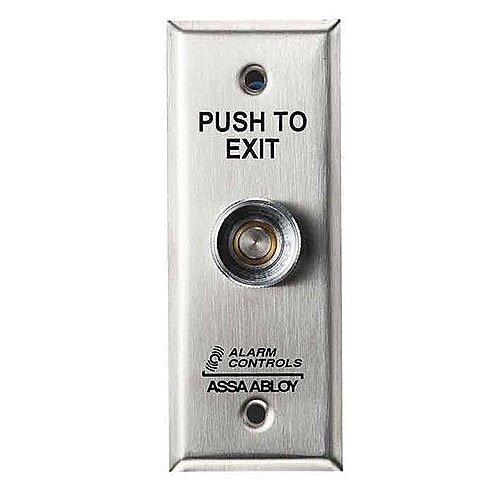 Alarm Controls TS-15 Request-to-Exit Station with Pneumatic Timer on Narrow 1-3/4" Wall Plate, 1/4" Push Button, Guard Ring, 302 Stainless Steel