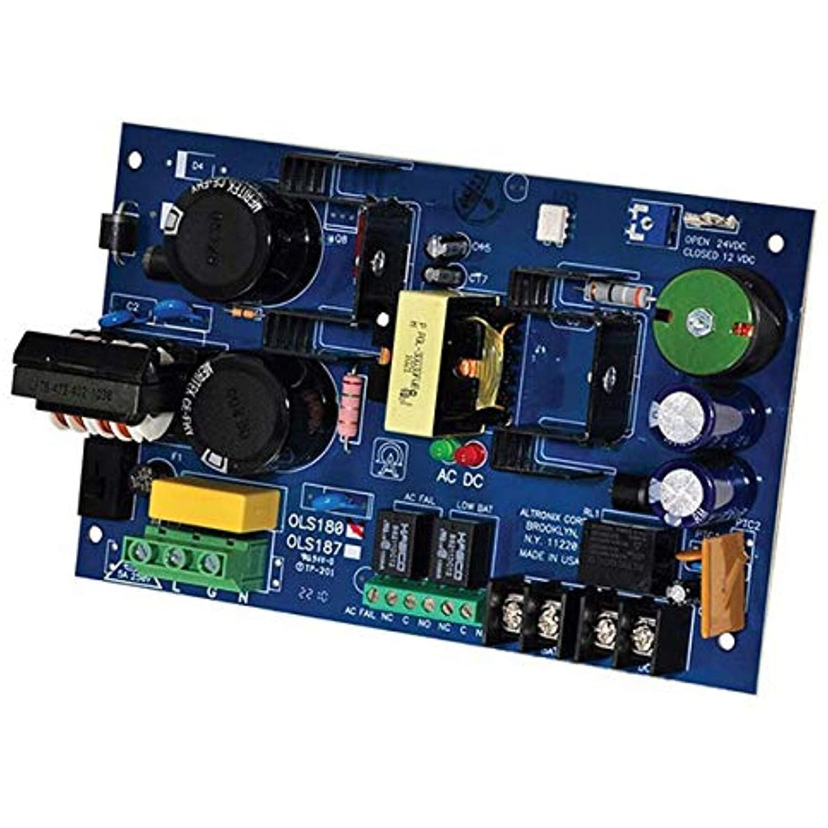 Electrical control board with various components on a white background