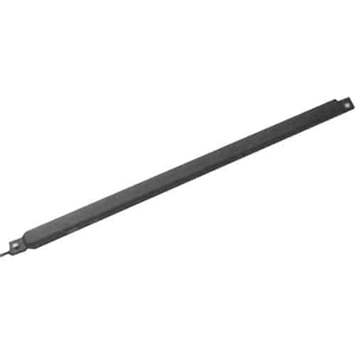Long, narrow, rectangular black object oriented diagonally across a plain white background
