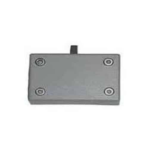 Rectangular metal component with four circular holes on a white background