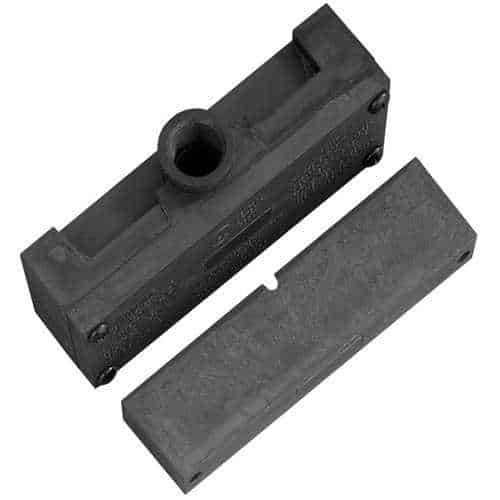 Two black rubber blocks on a white background