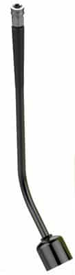 Black flexible hose with connectors on a white background