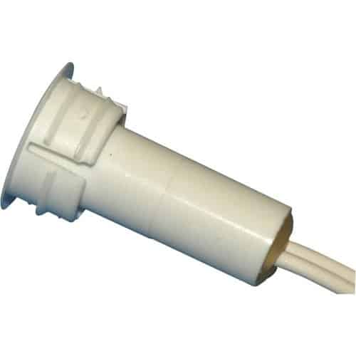 White plastic component with a cable on a white background