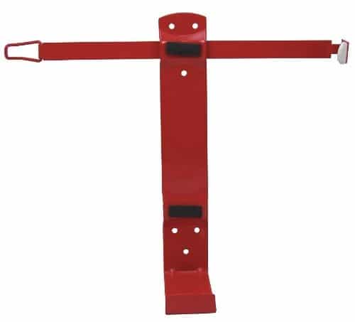 Red strap with a black buckle on a white background