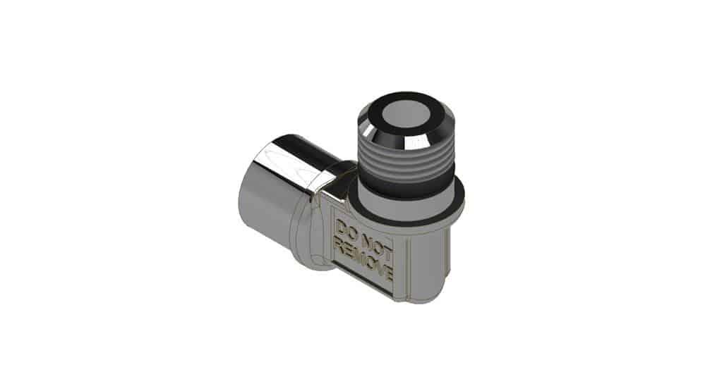 Metal valve component with 'Do Not Remove' label on a white background
