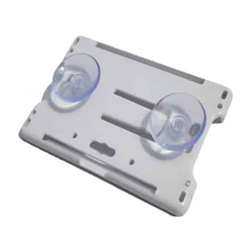 Cassette tape with two clear plastic reels on a white background