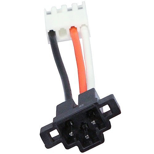 A small electrical connector with a black multi-pin plug, white terminal block, and three wires in black, white, and orange, shown on a plain white background.