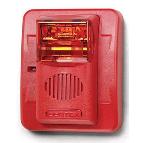 Gentex GECA24PWR GEC Colored Lens Series Horn/Strobe, Amber Lens, Selectable Candela Strobe, Wall Mount, PLAIN (no lettering), Red Faceplate