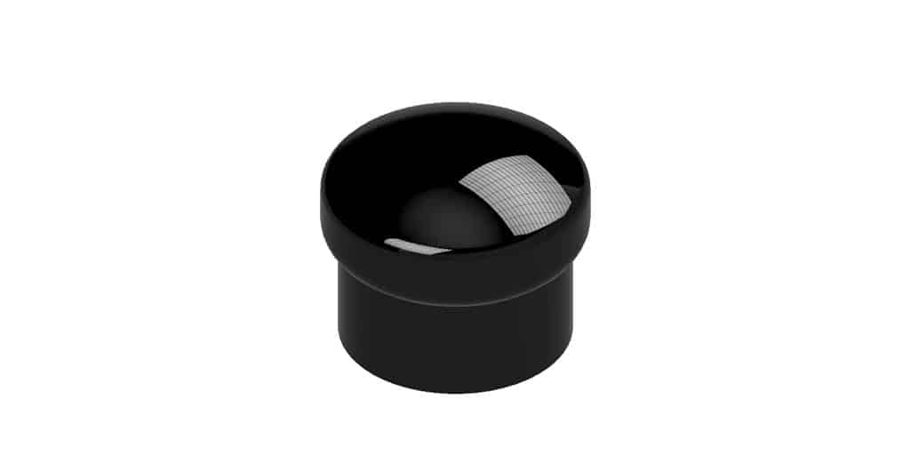 Black cylindrical container with a white interior on a white background