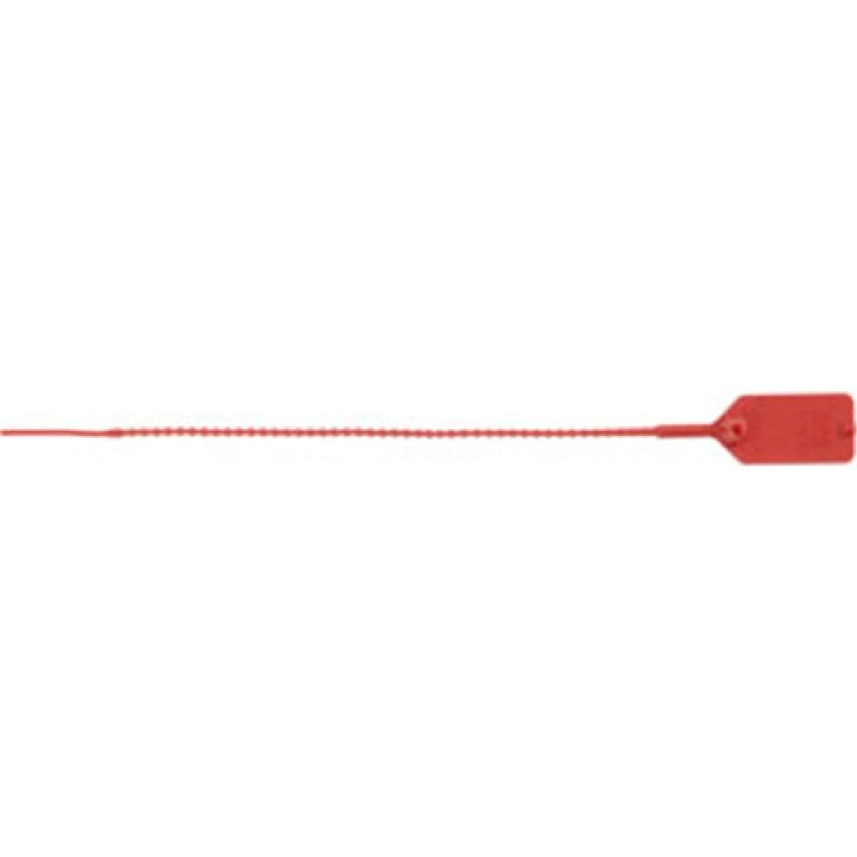 Red security tag on a white background