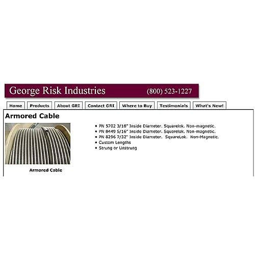 GRI 570250 3/16" ID 50' Armored Cable, SquareLock and Non-Magnetic, Stainless Steel
