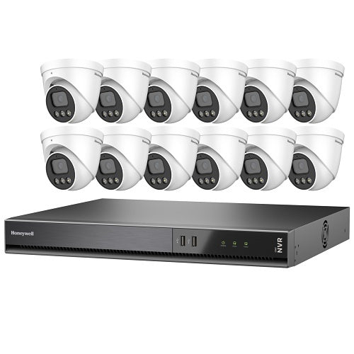 Honeywell HKCNV160204CE5R312 Color Night Vision Video Surveillance Kit, Includes 16-Channel CNV NVR 4TB, and (12) 5MP Ball Cameras