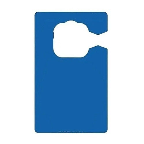 Solid blue, rectangular door hanger tag positioned vertically against a plain white background