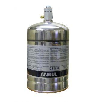 Metal gas cylinder with Ansul branding on a white background